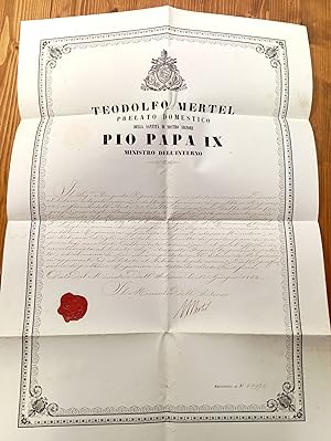 Lettera autografa di Teodolfo Mertel, Ministro dell'Interno dello Stato Pontificio sotto Papa Pio...