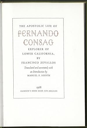 The Apostolic Life of Fernando Consag, Explorer of Lower California