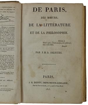 DE PARIS, des Moeurs, de la Littérature et de la Philosophie [Edition originale]: