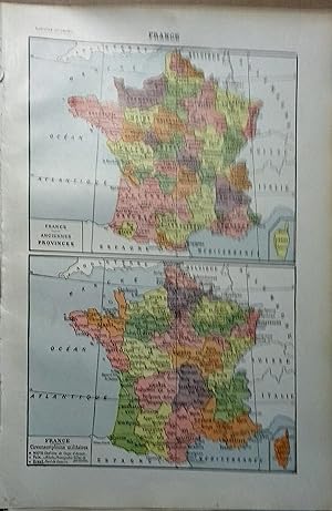 Cartes en couleurs : Anciennes provinces. Circonscriptions militaires. Carte extraite du Larousse...