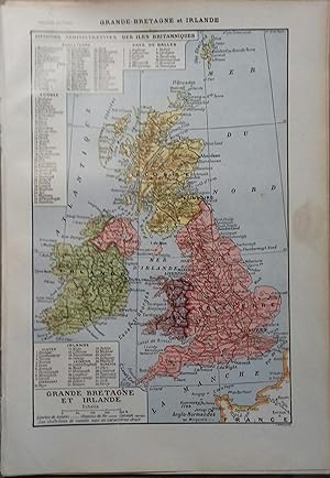 Carte en couleurs de la Grande-Bretagne et de l'Irlande. Carte extraite du Larousse universel en ...