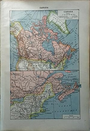 Carte en couleurs du Canada. Carte extraite du Larousse universel en 2 volumes.