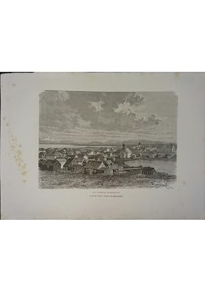 Vue générale de Reykjavik. Gravure extraite de la Géographie universelle d'Elisée Reclus. Vers 1880.
