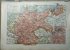 Carte en couleurs de l'Allemagne. Carte extraite du Larousse universel en 2 volumes.