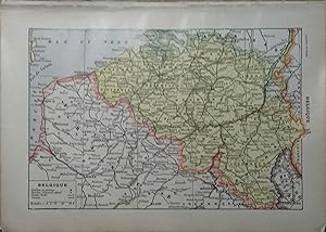 Carte en couleurs de la Belgique. Carte extraite du Larousse universel en 2 volumes.