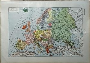 Carte en couleurs de l'Europe. Carte extraite du Larousse universel en 2 volumes.