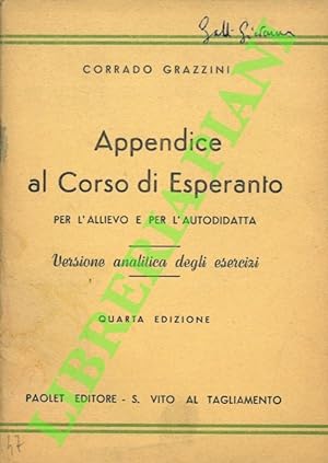 Appendice al Corso di Esperanto per l'allievo e l'autodidatta. Versione analitica degli esercizi.