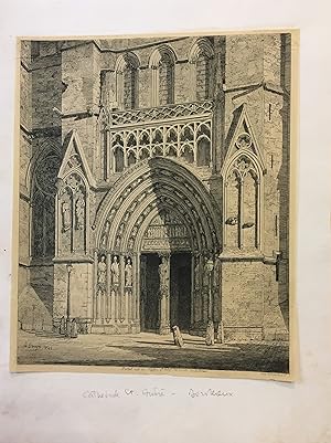 Eau-Forte "Portail nord de l'église Saint-André cathédrale de Bordeaux - 1845"