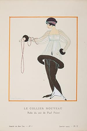 Le Collier nouveau. Robe du soir de Paul Poiret (pl.10, La Gazette du Bon ton, 1914 n°1)