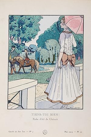 Tiens-toi bien ! Robe d'été de Chéruit (pl.50, La Gazette du Bon ton, 1914 n°5)