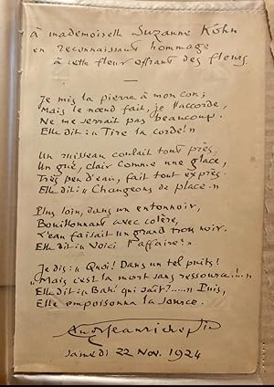 Signed, handwritten poem from Jean Richepin