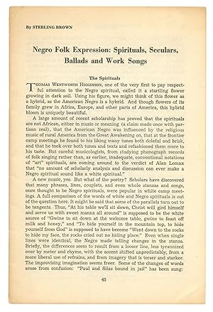 [Offprint]: Negro Folk Expression: Spirituals, Seculars, Ballads and Work Songs