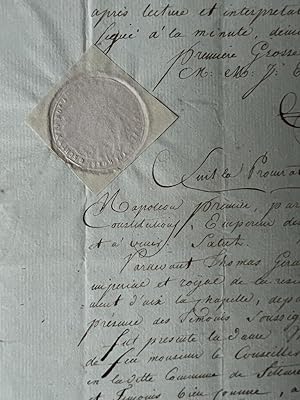 Manuscript 1809 | Manuscript with seal in French in the name of Napoleon, notarial document regar...