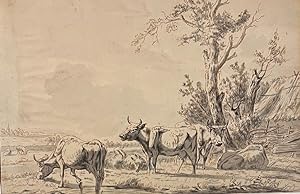 Antique drawing | Grazing cattle (Grazende koeien), ca. 1800, 1 p.