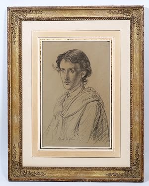 "Miss Virginia Stephen": Large Charcoal Drawing of Virginia Woolf