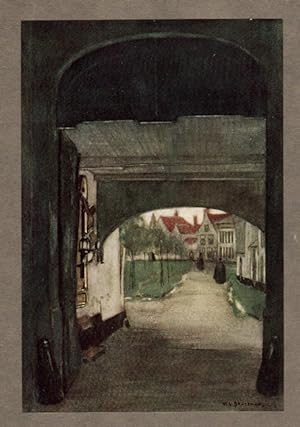 Entrance to the Beguinage in Bruges , Historical Watercolour Print