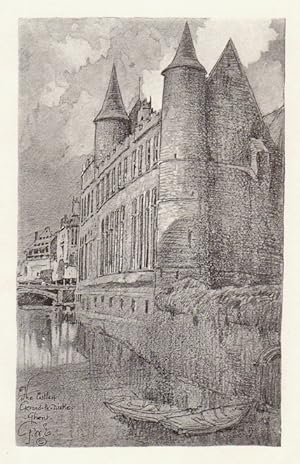 The Castle of Gerald the Devil, or Geeraard de Duivelsteen, Vintage 1920's Pencil Sketch