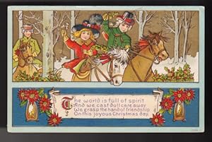 Embossed Gilt Riding Party Horse Christmas Postcard