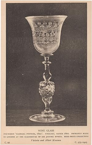 Antique Medieval Crystal Wine Glass Jerome Bowes Factory Old Rare Postcard