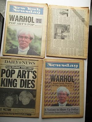 Andy Warhol Dies: Four Feb 23 1987 NY Newpapers with front page stories on Wahols death: Daily N...