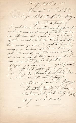 Marie GUERRIER DE HAUPT lettre autographe signée