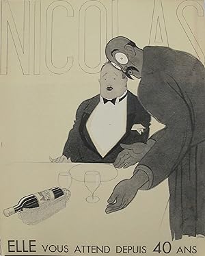 1930s Original French Art Deco Print, Nicolas Elle Vous Attend Depuis 40 Ans (Paul Iribe)