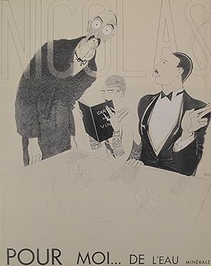 1930s Vintage French Art Deco Print, Nicolas, Pour Moi. De L'eau Minérale (Paul Iribe)