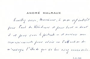 André MALRAUX carte autographe