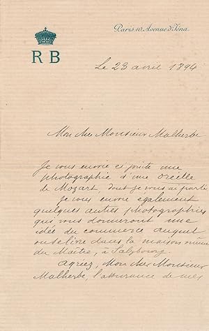 Roland Napoléon BONAPARTE lettre autographe signée botaniste géographe