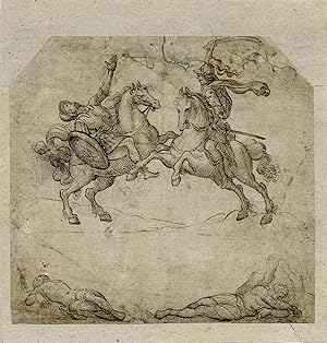 Mythological combat scene with Roman soldiers on horseback