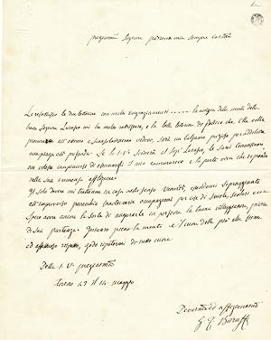 Giuseppe Filippo BARUFFI abbé voyageur, écrivain lettre autographe signée