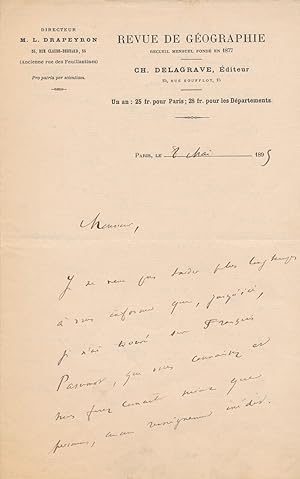Ludovic DRAPEYRON géographe lettre autographe signée