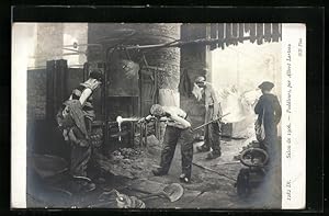 Ansichtskarte Fabrikarbeiter am Ofen