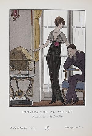 L'Invitation au voyage. Robe de dîner de Doeuillet (pl.24, La Gazette du Bon ton, 1914 n°3)
