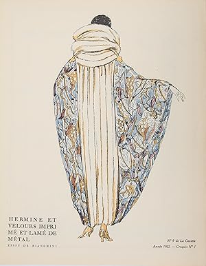 Hermine et velours imprimé et lamé de métal, tissu de Bianchini (Croquis N°I, La Gazette du Bon t...