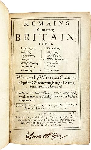 Remains Concerning Britain: Their Languages, Names, Surnames, Allusions, Anagramms, Armories, Mon...