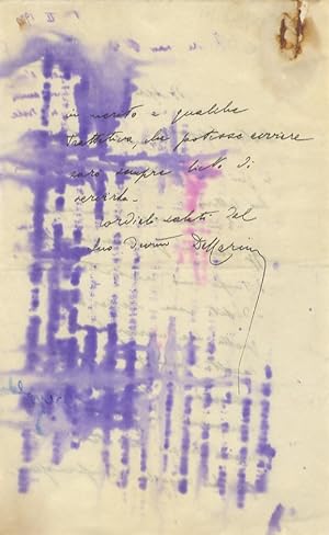 Lettera manoscritta autografa, firmata, stesa su due facciate, datata: "Villa Celle, Pistoia, 17 ...