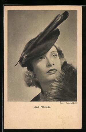 Ansichtskarte Schauspielerin Lena Norman mit modischen Hut porträtiert