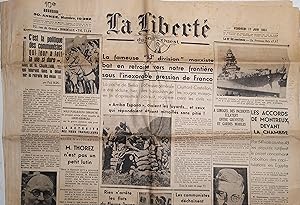 La liberté du Sud-Ouest N° 10392 du 17 juin 1938. Guerre d'Espagne. Allemagne, Léon Blum. 17 juin...