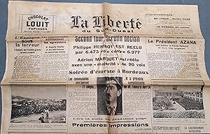 La liberté du Sud-Ouest N° 9896 du 4 mai 1936. Second tour des élections. Philippe Henriot et Adr...