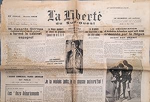 La liberté du Sud-Ouest N° 9906 du 14 mai 1936. Ethiopie, S.D.N., République espagnole. 14 mai 1936.