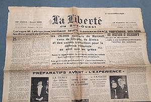 La liberté du Sud-Ouest N° 9920 du 29 mai 1936. Grèves dans les usines automobiles, Mussolini 29...