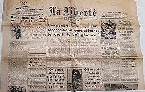 La liberté du Sud-Ouest N° 10396 du 21 juin 1938. Guerre d'Espagne. Doriot et le Front Populaire....