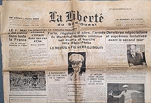 La liberté du Sud-Ouest N° 9893 du 1er mai 1936. Le journal fait campagne à Bordeaux pour Philipp...