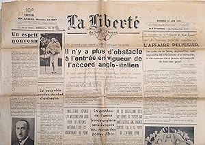 La liberté du Sud-Ouest N° 10397 du 22 juin 1938. Accord anglo-italien. Affaire Pélissier 22 jui...