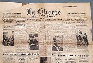 La liberté du Sud-Ouest N° 9921 du 30 mai 1936. Grèves, Front populaire 30 mai 1936.