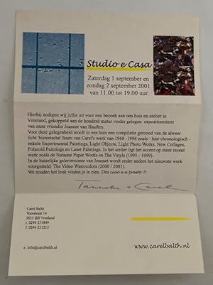 Uitnodigingskaart bezoek Studio e Casa. [Atelier/ Expositieruimte]