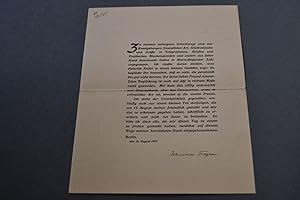 Gedruckte und handschriftlich unterschriebene Dankkarte des Danziger Schriftstellers Johann Troja...