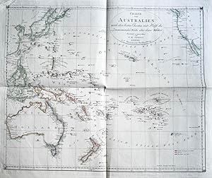 Grenzkolorierte gestochene Landkarte von F. W. Streit. Charte von Australien nach den besten Char...