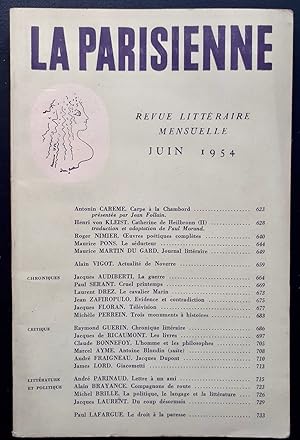 La Parisienne. Revue littéraire mensuelle : n°18, juin 1954.
